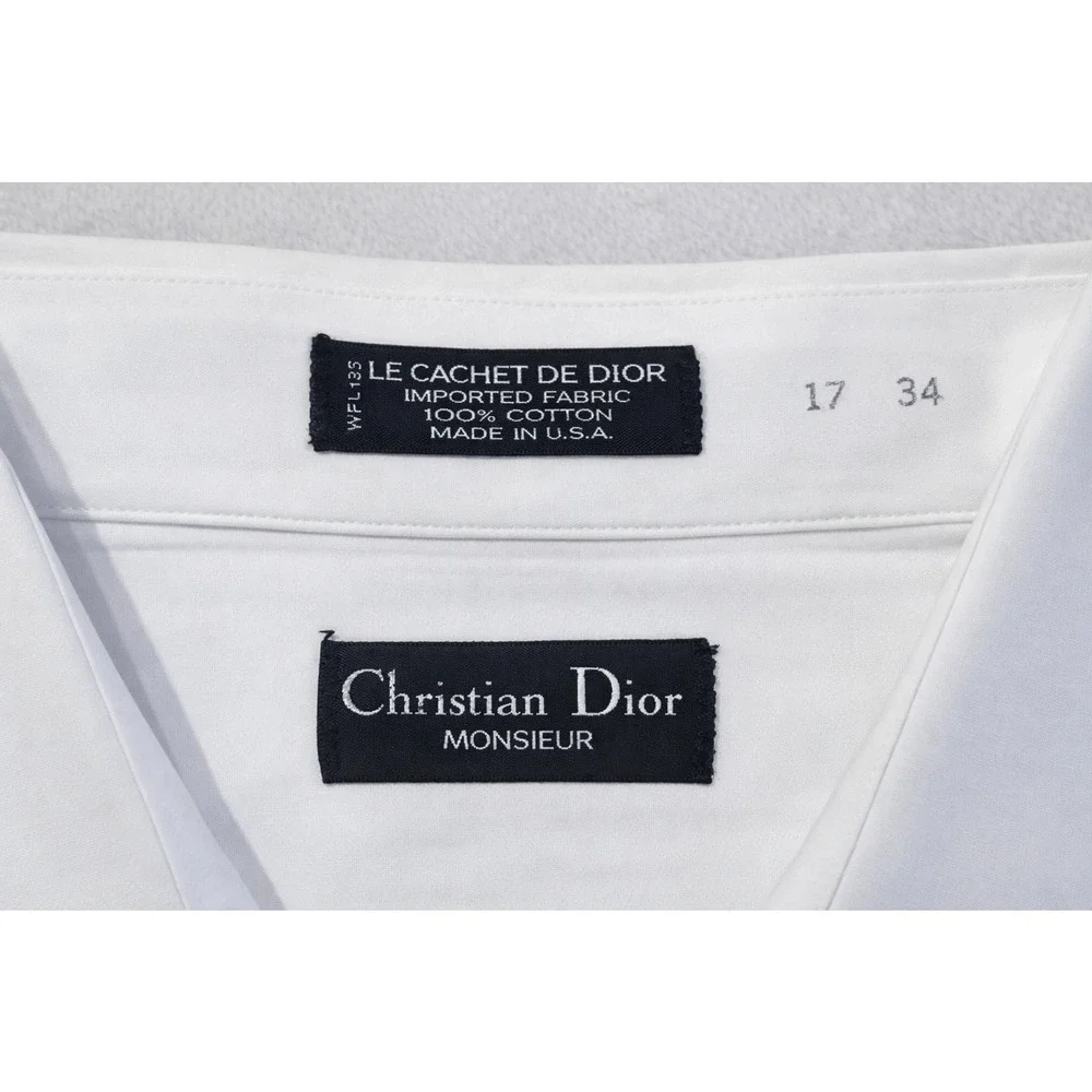 Christian Dior Mens 17x34 White Designer Dress Shirt Concealed Hidden Button - Picture 5 of 16